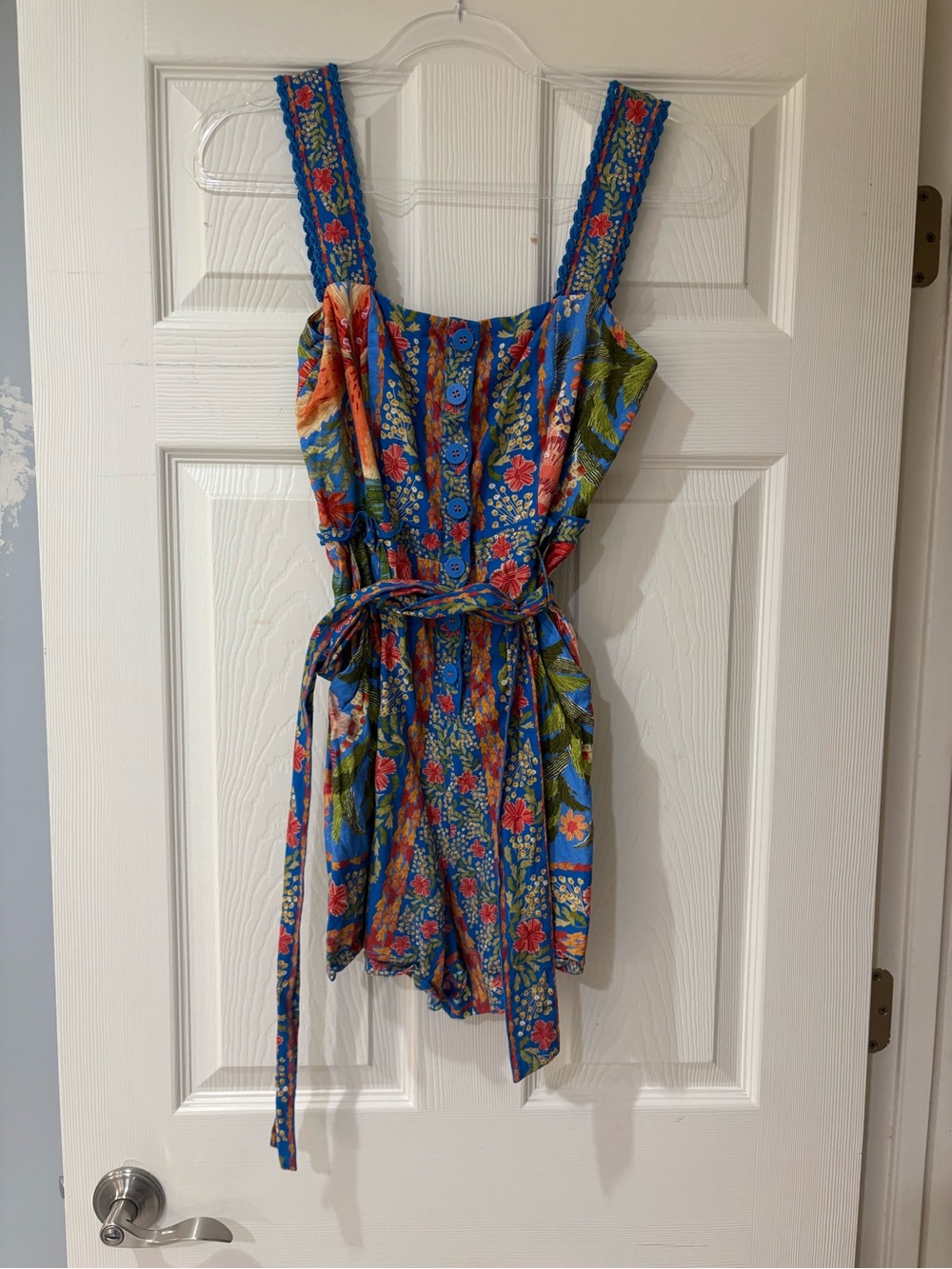 FARM Rio Blue Floral Tie-Waist Romper